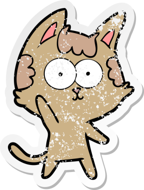 Bir insan tarafından çizilmiş mutlu çizgi film kedisinin sıkıntılı çıkartması.