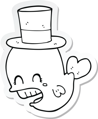 Bir insan tarafından çizilmiş şapka giyen bir balinanın çıkartması.