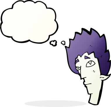 Bir insan tarafından çizilmiş düşünce balonlu vampir kafası.