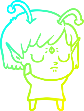 Bir insan tarafından çizilmiş bir uzaylı kız çizgi filmi.