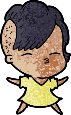 Bir insan tarafından çizilmiş şaşı çizgi film kızı.