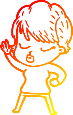 Bir insan tarafından çizilmiş gözleri olan çizgi film kadını çizimi.