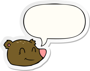 Bir insan tarafından çizilmiş konuşma kabarcığı çıkartmalı mutlu ayı yüzü.