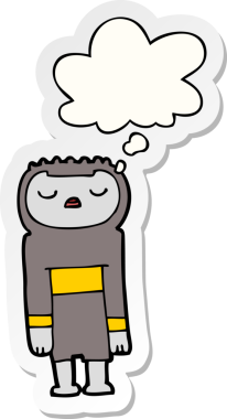 Düşünce baloncuğu insan tarafından çizilmiş bir çıkartma olan çizgi film robotu.