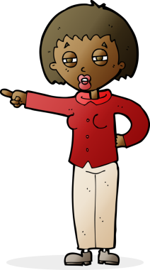 Çizgi filmdeki kadın bir insan tarafından azarlanıyor.