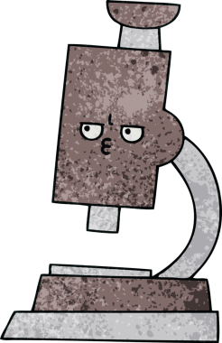 Bir insan tarafından çizilmiş mikroskobun retro grunge desen karikatürü