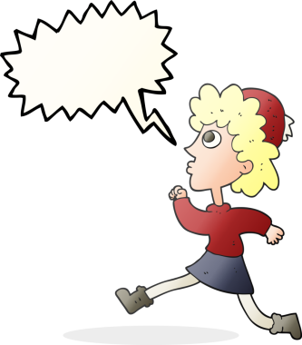 Bir insan tarafından çizilmiş serbest konuşma balonu çizgi filmi koşu kadını.