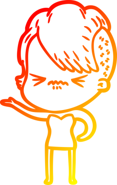 Bir insan tarafından çizilmiş, kızgın bir hipster kızın çizgi çizimi.