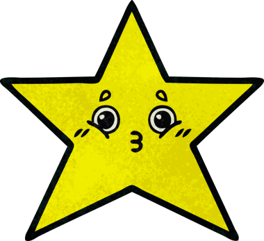 Bir insan tarafından çizilmiş altın yıldızın retro grunge desenli karikatürü