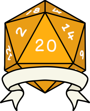 Retro Dövme Biçimi Doğal 20 kritik vuruş D20 zar bir insan tarafından çizildi