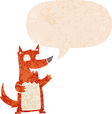 Konuşma baloncuğu olan bir karikatür kurdu, bir insan tarafından çizilmiş, sıkıntılı eski moda bir stil.