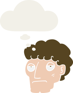 İnsan tarafından çizilmiş, düşünce baloncuğu olan sıkıcı bir çizgi film.