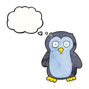 Bir insan tarafından çizilmiş serbest çizim düşünce balonu desenli karikatür pengueni
