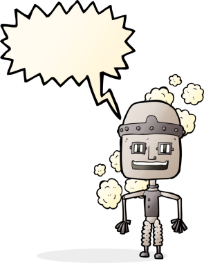 Bir insan tarafından çizilmiş komik, yaşlı bir robot.