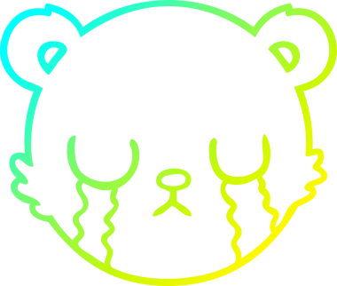 Bir insan tarafından çizilmiş ağlayan oyuncak ayı suratlı bir karikatür çizimi.