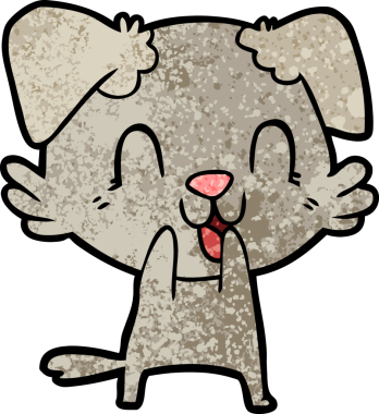 Bir insan tarafından çizilmiş gülen çizgi film köpeği.