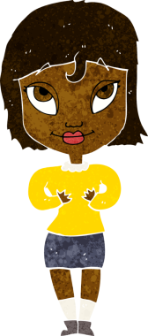 Bir insan tarafından çizilmiş kendine işaret eden karikatür kadını.