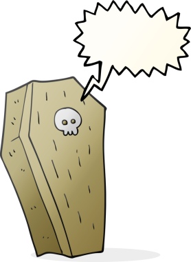 Bir insan tarafından çizilmiş serbest konuşma balonu karikatürü korkunç tabut.