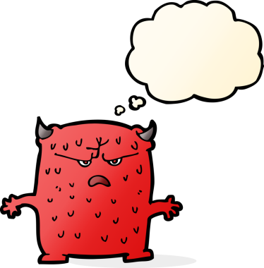 Bir insan tarafından çizilmiş düşünce kabarcığı olan küçük bir uzaylı çizgi filmi.