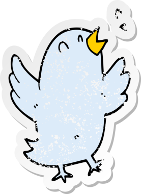 Bir insan tarafından çizilmiş bir karikatür kuşunun hüzünlü çıkartması.