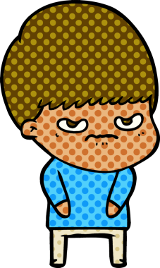 Bir insan tarafından çizilmiş sinirli çizgi film çocuğu.