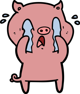 Bir insan tarafından çizilmiş ağlayan domuz çizgi filmi.