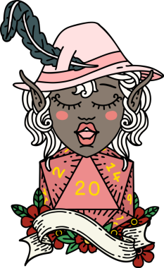 Retro Dövme Tarzı Elf Ozanı Bir insan tarafından çizilmiş doğal yirmi zar atışıyla