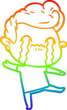 Gökkuşağı gradyan çizimi bir insan tarafından çizilmiş ağlayan bir karikatür adamı çiziyor.