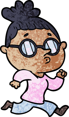 Bir insan tarafından çizilmiş gözlüklü bir karikatür kadın.