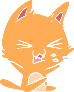 Bir insan tarafından çizilmiş düz renkli çizgi film kedisi.