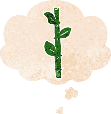 grunge 'da düşünce baloncuğu olan karikatür bambu bir insan tarafından çizilmiş dertli retro dokuma tarzı