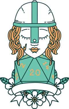 Retro Dövme Tarzı İnsan Savaşçısı Doğal 20 rulo ile Bir insan tarafından çizilmiş