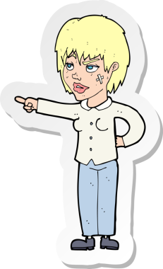 Bir insan tarafından çizilmiş bir karikatür kadının çıkartması.