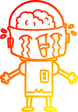 Bir insan tarafından çizilmiş, karikatür ağlayan robot çizimi.