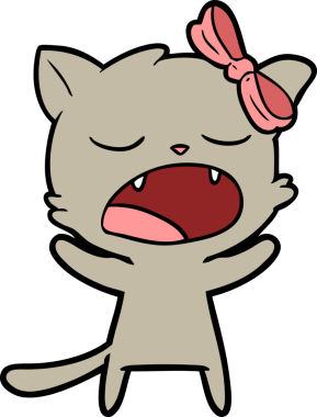 Bir insan tarafından çizilmiş esneyen kedi çizgi filmi.