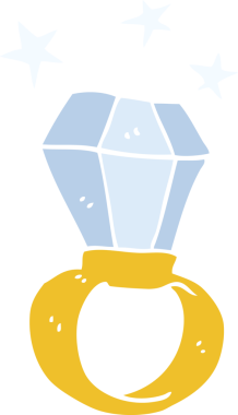 Bir insan tarafından çizilmiş büyük nişan yüzüğünün düz renk çizimi