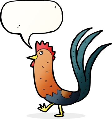 Bir insan tarafından çizilmiş konuşma balonlu horoz çizgi filmi.