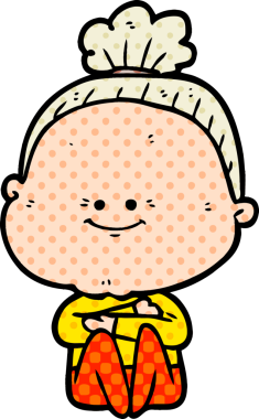 Bir insan tarafından çizilmiş mutlu yaşlı kadın çizgi filmi.