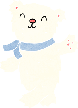 Bir insan tarafından çizilmiş oyuncak kutup ayısını sallayan çizgi film.