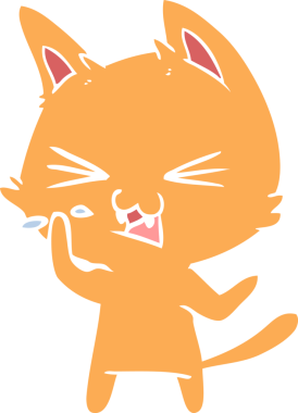 Bir insan tarafından çizilmiş düz renkli çizgi film kedisi.