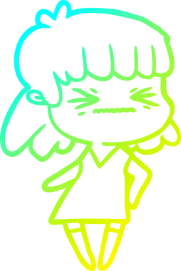 Bir insan tarafından çizilmiş kızgın bir kızın soğuk çizgi çizimi.