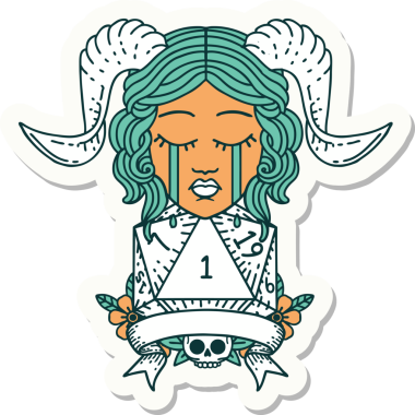 Ağlayan kravat iğnesinin çıkartması. Doğal 1 D20 Dice ile bir insan tarafından çizilmiş.