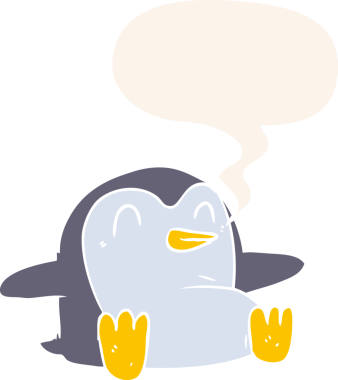 bir insan tarafından çizilmiş, retro tarzı konuşma balonu olan penguen çizgi filmi.