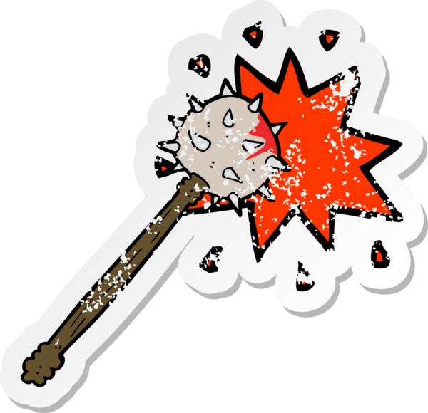 Bir insan tarafından çizilmiş kanlı ortaçağ topuzu karikatürü.