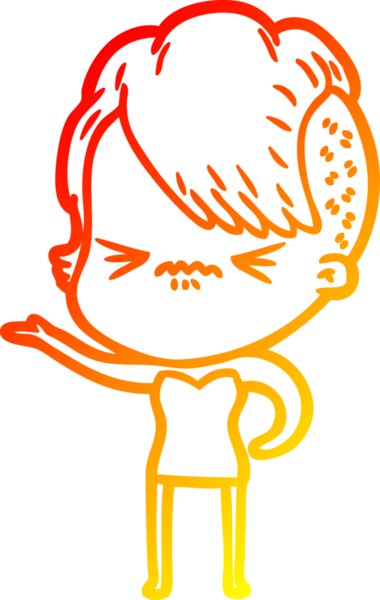 Bir insan tarafından çizilmiş, kızgın bir hipster kızın çizgi çizimi.