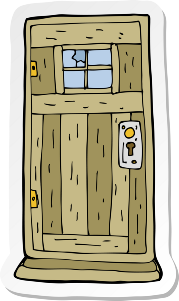 Bir insan tarafından çizilmiş eski ahşap kapının çıkartması.