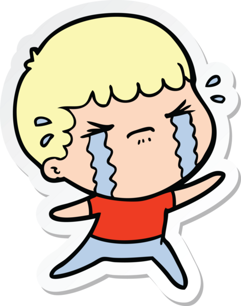 Bir insan tarafından çizilmiş, ağlayan bir çizgi film karakterinin çıkartması.