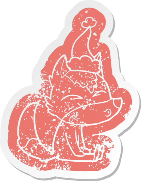 Bir insan tarafından çizilmiş Noel Baba şapkasıyla ıslık çalan bir kurt çıkartması.