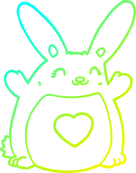 Bir insan tarafından çizilmiş kalbi olan çizgi film tavşanı çizimi.