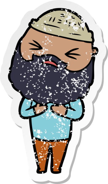 Bir insan tarafından çizilmiş sakallı bir çizgi film karakterinin sıkıntılı çıkartması.